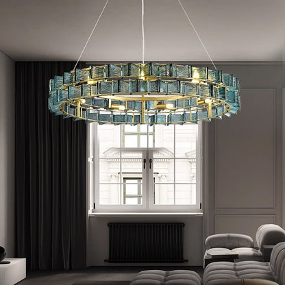 LuxRoyale Contemporary Glass Cube Chandelier-LED Gold Light Fixture