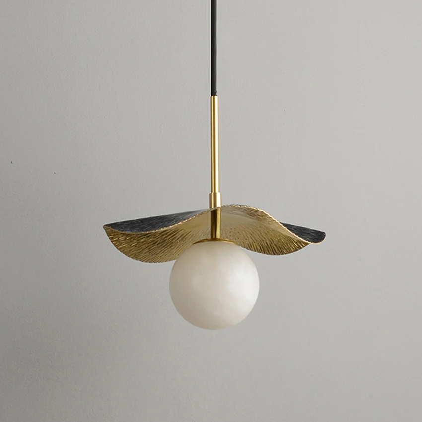 LuxRoyale Modern Alabaster Pendant Light - Copper Leaf Hanging Lamp Fixture
