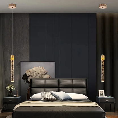 Royelux Modern Gold Crystal LED Pendant Light for Bedside or Island