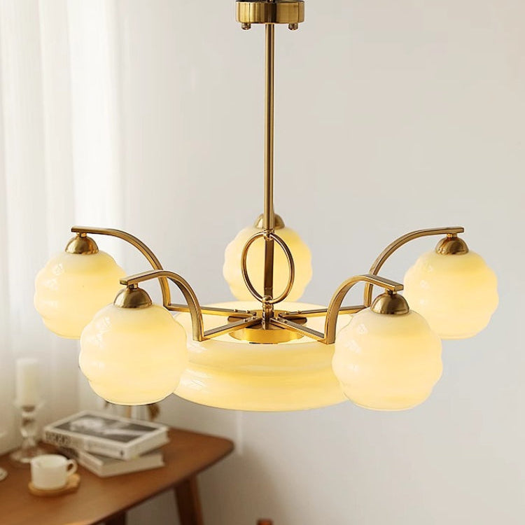 RoyaleGlow Art Deco Brass Chandelier with Frosted Glass Shades