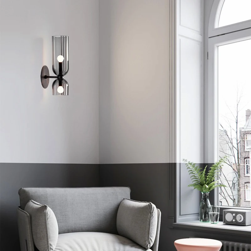 LuxRoyale Modern Brass Wall Sconce with Dual Blue Frosted Glass Shades