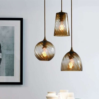 RoyaleGlow Modern Amber Swirl Glass Pendant Light - E26/E27 Adjustable Hanging Lamp