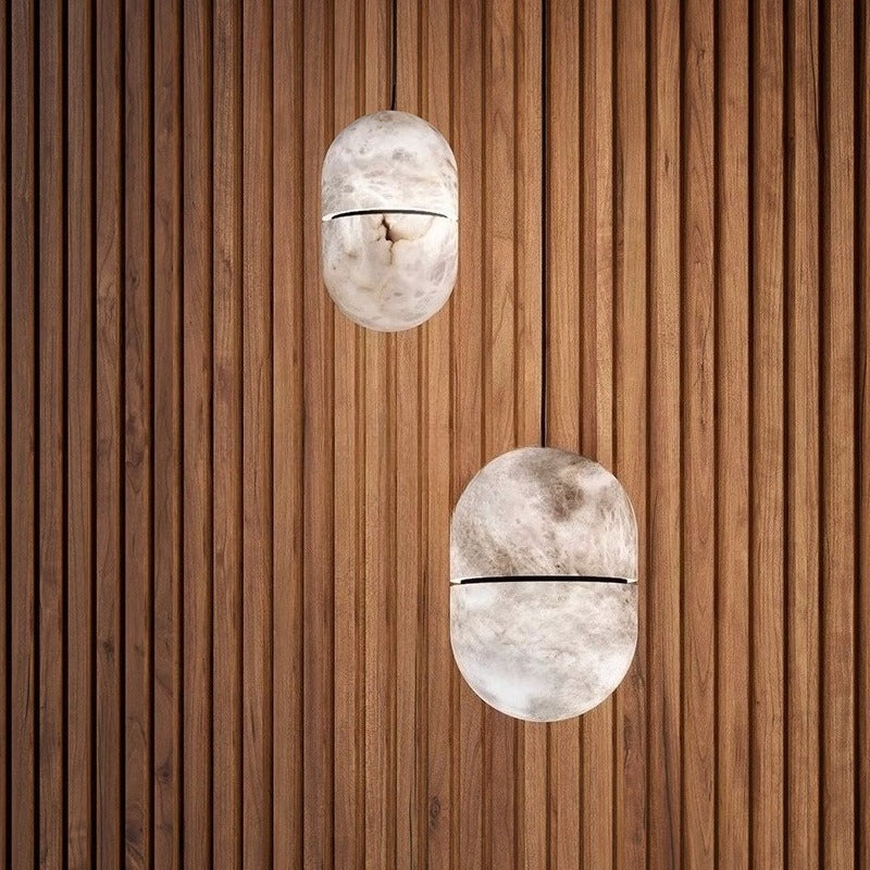 RoyaleGlow Capsule Pendant Light-Modern Minimalist White Opal Glass Fixture