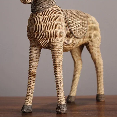 LuxRoyale Handwoven Rattan Horse Sculpture - Rustic Farmhouse Wicker Animal Decor