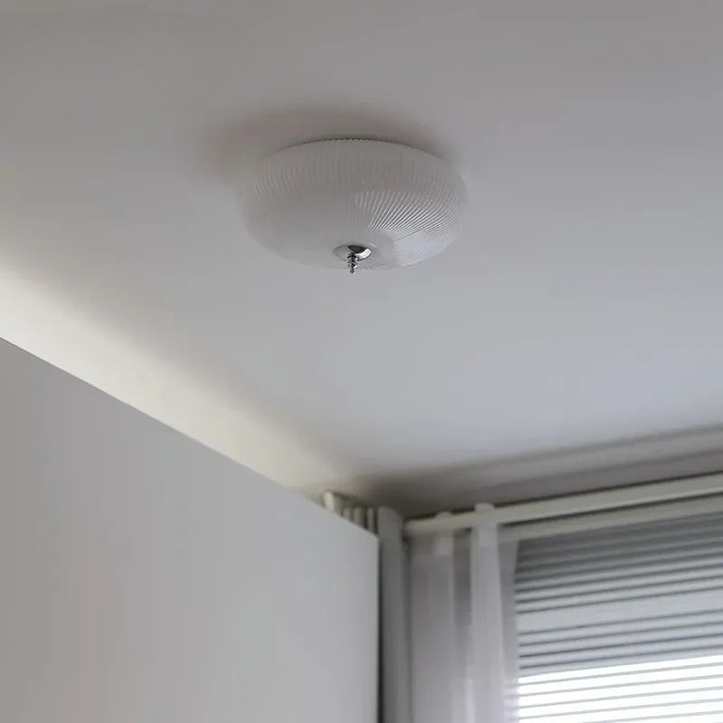 RoyaleGlow Ribbed Milky Glass Flush Mount Ceiling Light Fixture