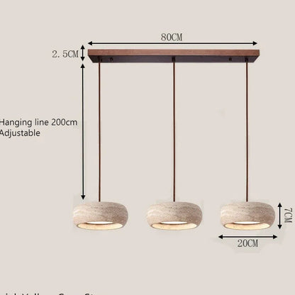 LuxRoyale Modern Travertine Pendant Light - Natural Stone Drum LED Hanging Lamp