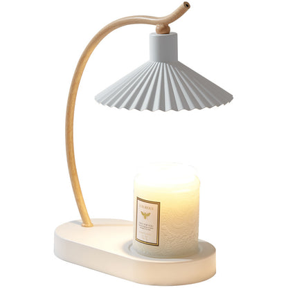 LuxRoyale Dimmable Candle Warmer Lamp with Timer, Wood Base & Pleated Shade