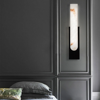 LuxRoyale Alabaster Wall Lamp With Veined Alabaster Shade And Brass Finish Modern Wall Sconce