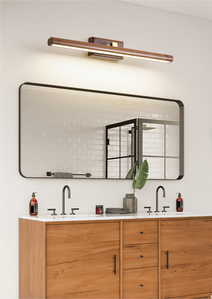 Royaleva Modern Walnut & Brass 360° Rotatable LED Wall Light, Wooden Mirror Wall Light