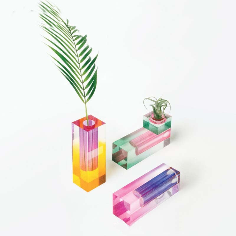 Royelux Gradient Acrylic Vase Modern Geometric Table Decor
