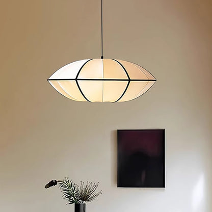 LuxRoyale Mid-Century Modern Oval Pendant Light with Black Trim & Fabric Shade