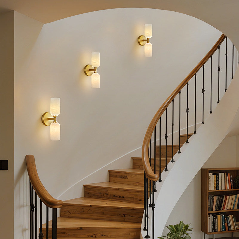 LuxRoyale Modern LED Alabaster Wall Sconce - Elegant Brass Tube Light