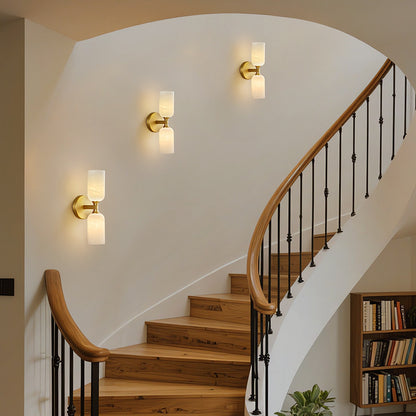 LuxRoyale Modern LED Alabaster Wall Sconce - Elegant Brass Tube Light