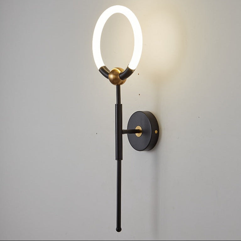 RoyaleGlow Modern LED Wall Sconce, Gold & Black Iron, Acrylic Circle Light for Bedroom