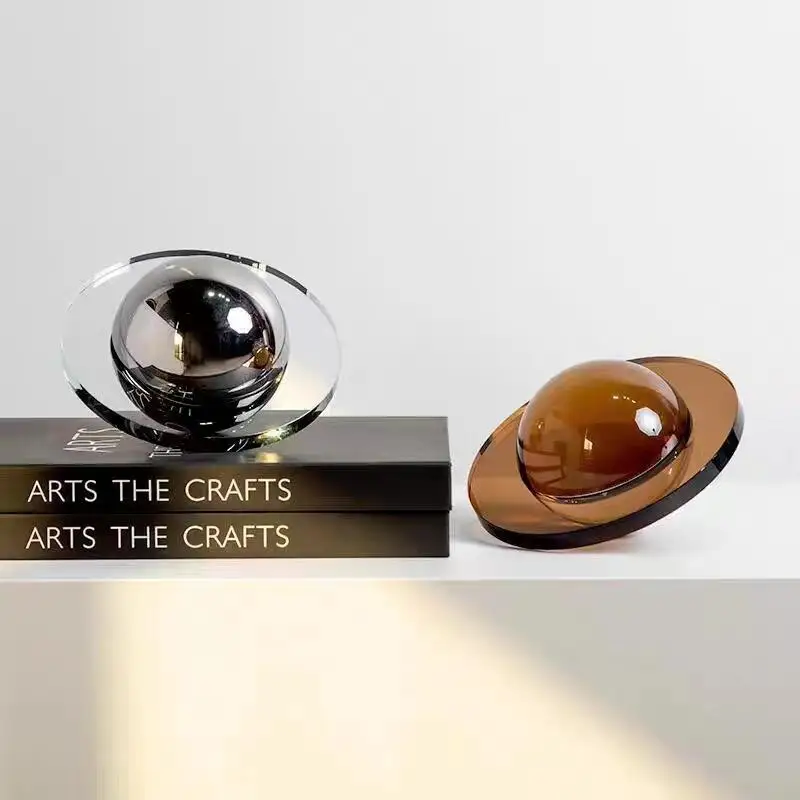 RoyaleGlow Crystal Saturn Planet Sculpture – Modern Decorative Glass Orb with Rings