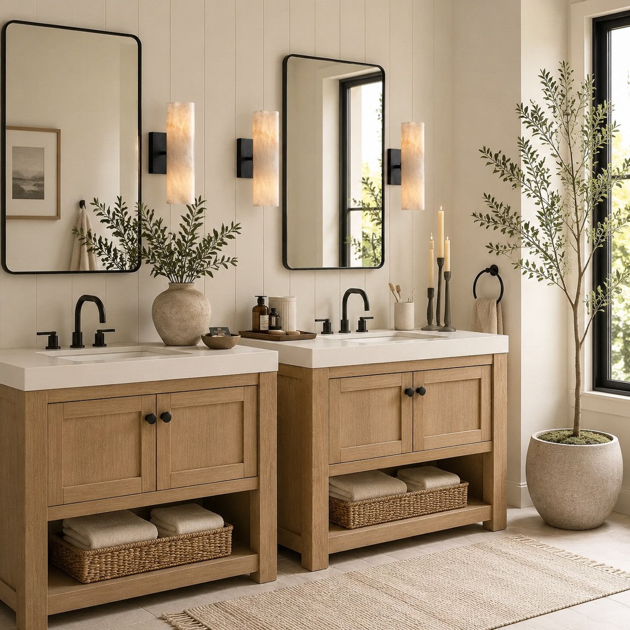RoyaleGlow Modern Alabaster Wall Sconce - Brass Vanity Light Fixture