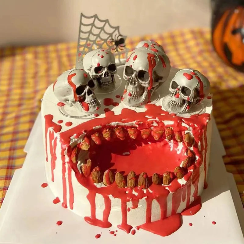 5pcs Halloween Skull Skeleton Topper Resin Skeleton Ornament 2024 Halloween Party Decoration Prop Scary Dessert Decor Accessorie 2