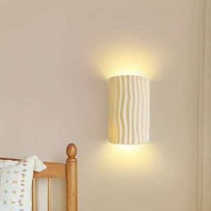LuxRoyale Pleated Resin Wall Lamp Sconce With Soft Ambient Glow Textured Wave Pattern
