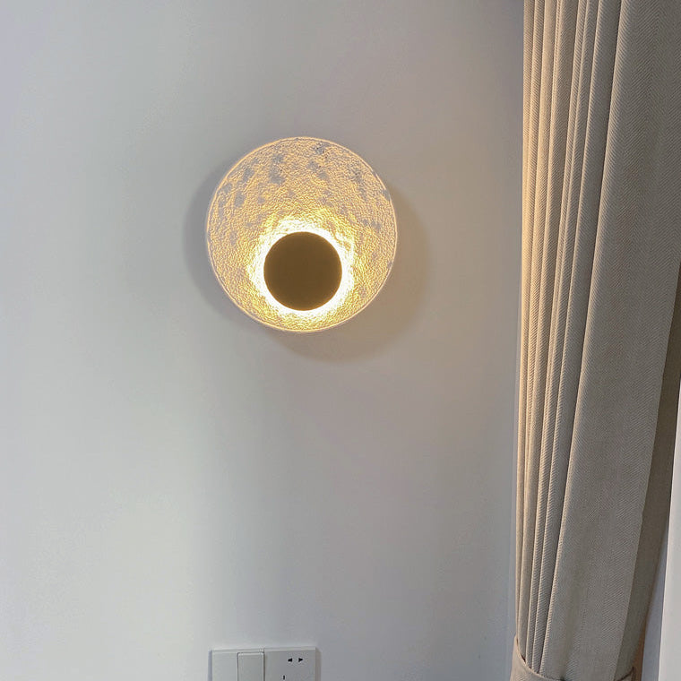 Royelux Modern Eclipse LED Wall Sconce - Snow White Textured Finish for Living Room