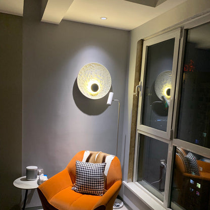 Royelux Modern Eclipse LED Wall Sconce - Snow White Textured Finish for Living Room