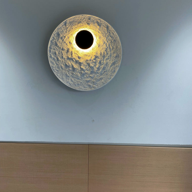 Royelux Modern Eclipse LED Wall Sconce - Snow White Textured Finish for Living Room