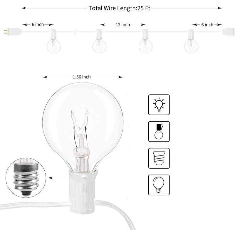 Royaleva Outdoor Dimmable String Lights - 20 ft LED Ambiance Lighting - Black / 20 ft