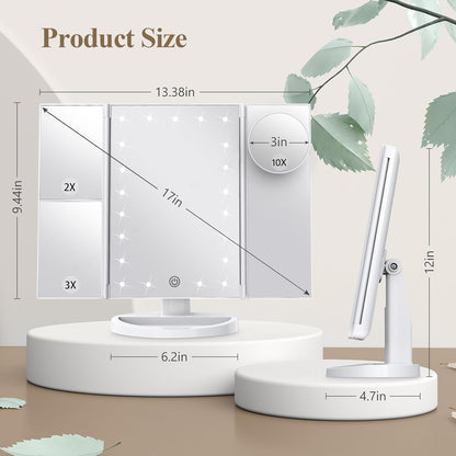Luxora Tri-Fold Led Makeup Mirror With Light 2X 3X 10X