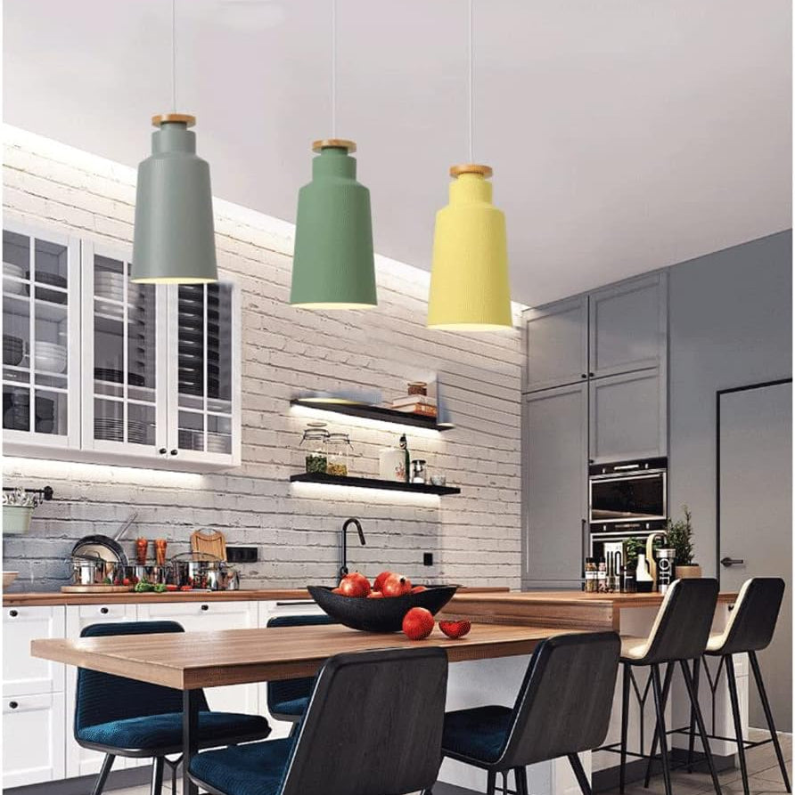 RoyaleGlow Modern Minimalist Metal & Wood Pendant Light - Hygge Style Hanging Lamp