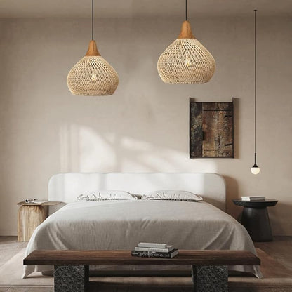 LuxRoyale Boho Rattan Pendant Light, Natural Woven Ceiling Lamp for Dining Room