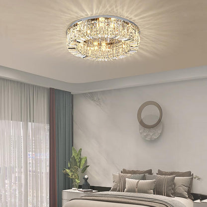 RoyaleGlow Modern Glam Crystal Flush Mount Ceiling Light for Living Room & Bedroom