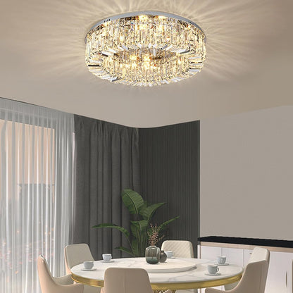 RoyaleGlow Modern Glam Crystal Flush Mount Ceiling Light for Living Room & Bedroom