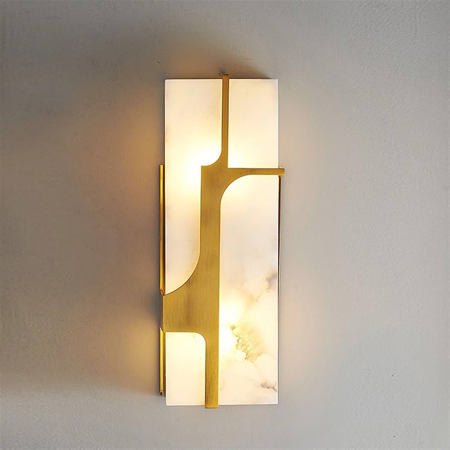 LuxRoyale Ariel Alabaster Wall Lamp With Brass Frame For Modern Living Rooms And Hallways