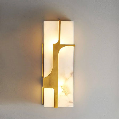 LuxRoyale Ariel Alabaster Wall Lamp With Brass Frame For Modern Living Rooms And Hallways