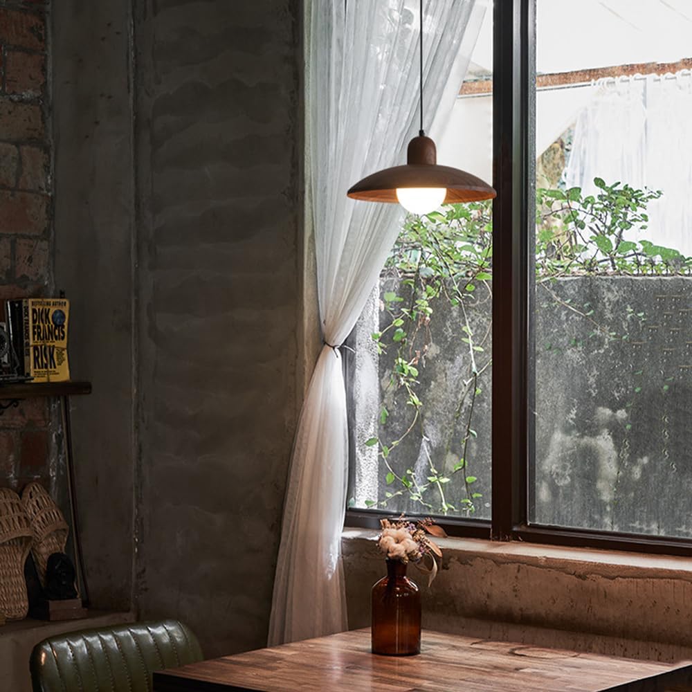 LuxRoyale Japanese Walnut Pendant Light, Wabi-Sabi Handcrafted Minimalist Fixture
