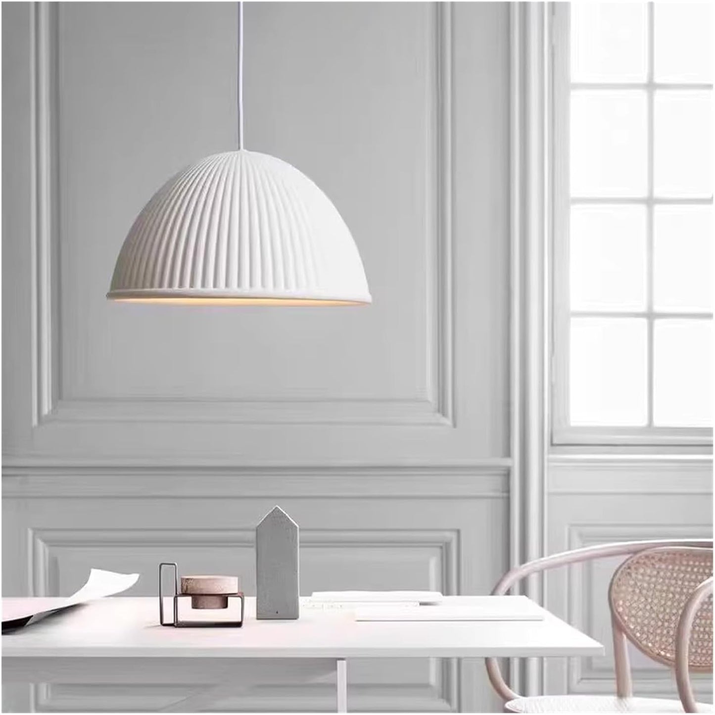 RoyaleGlow Modern Ribbed Resin Dome Pendant Light - Minimalist Single Light Fixture