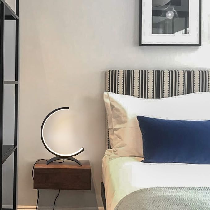 Royelux Modern LED Crescent Desk Lamp - Dimmable, Eye-Care, USB-Powered Table Light