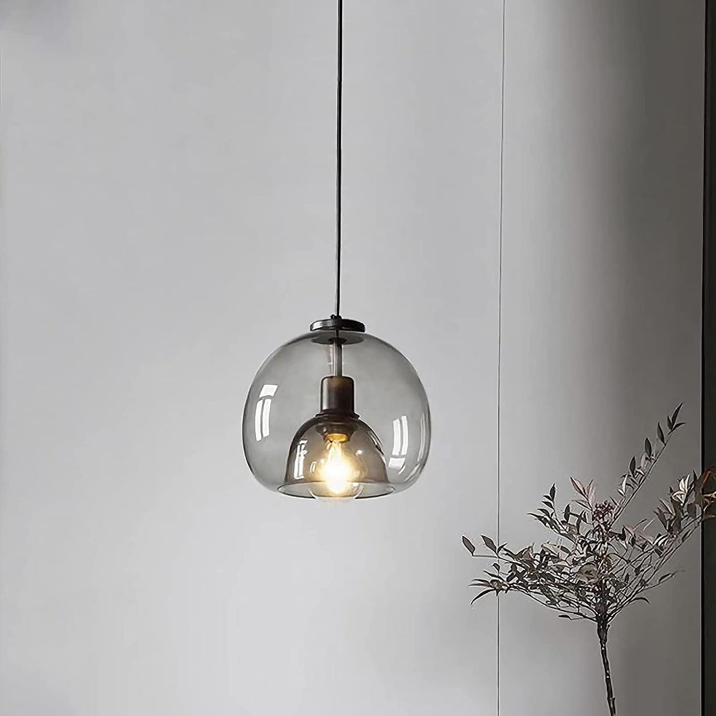 LuxRoyale Minimalist Smoked Glass Dome Pendant Light for Kitchen, Dining, Bar and Bedroom
