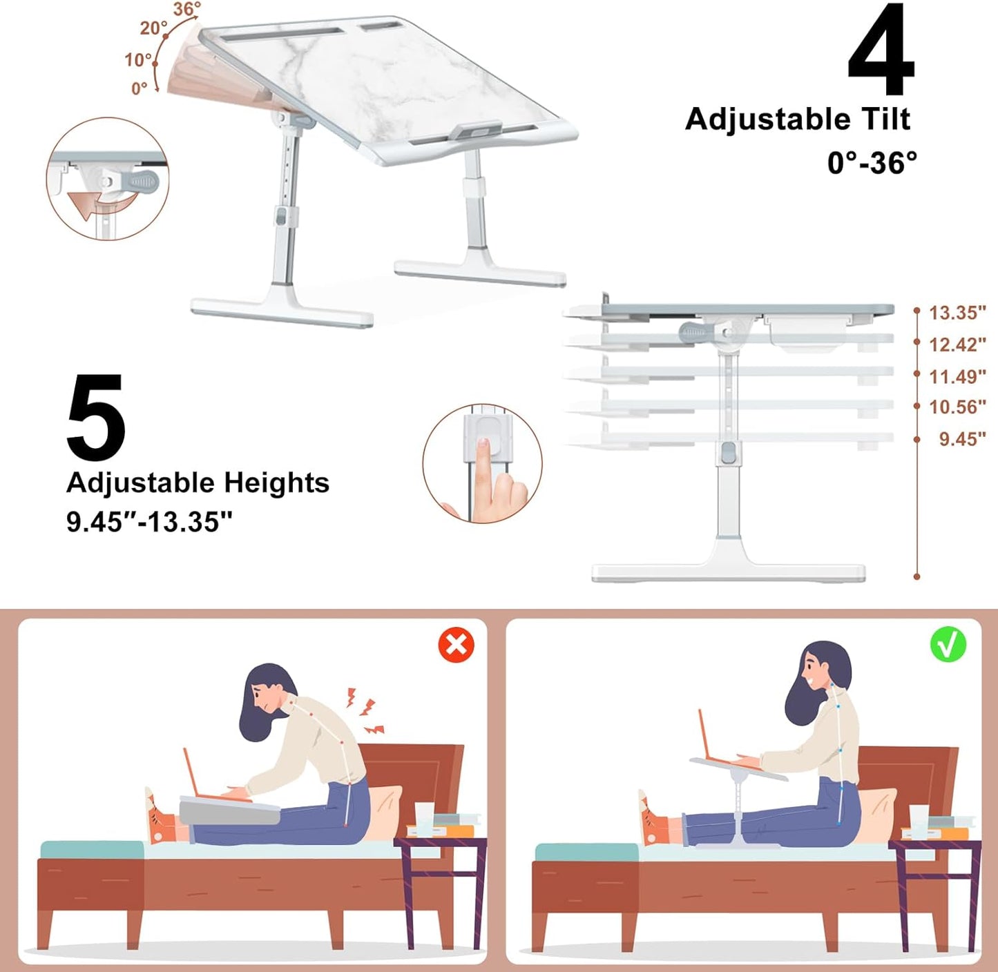 Royaleva Adjustable Laptop Stand for Bed - Ergonomic Design