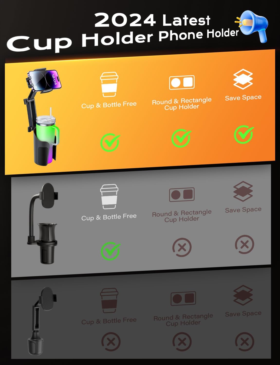 Luxora Phone Cup Holder Mount For Car - Adjustable Height
