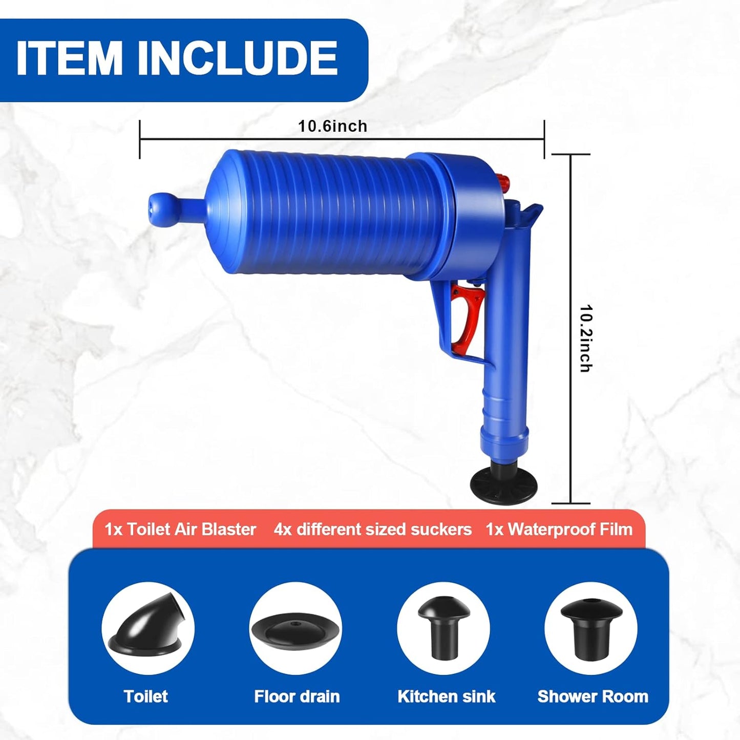 RoyaleGlow Drain Blaster Air Toilet Sink Plunger Gun Drain Clog Remover Tool