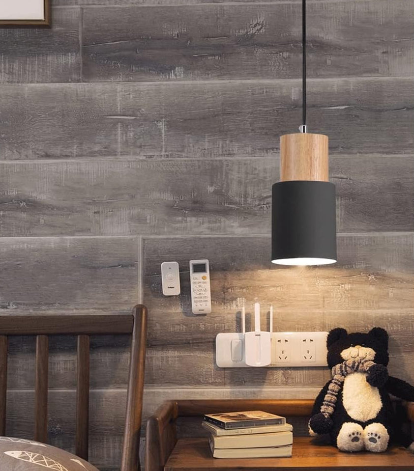 Royelux Modern Wood & Metal Cylinder Pendant Light - Minimalist Task Lighting