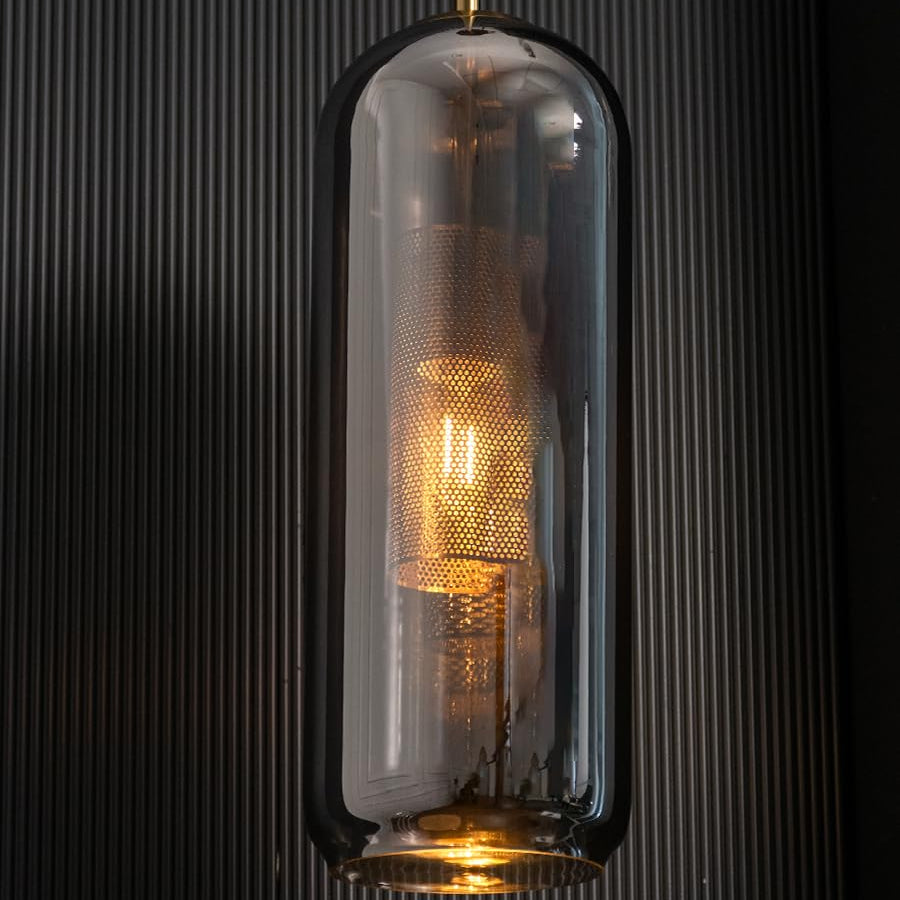 LuxRoyale Double-Layer Glass Pendant Light With Inner Mesh Core and Outer Glass Shade