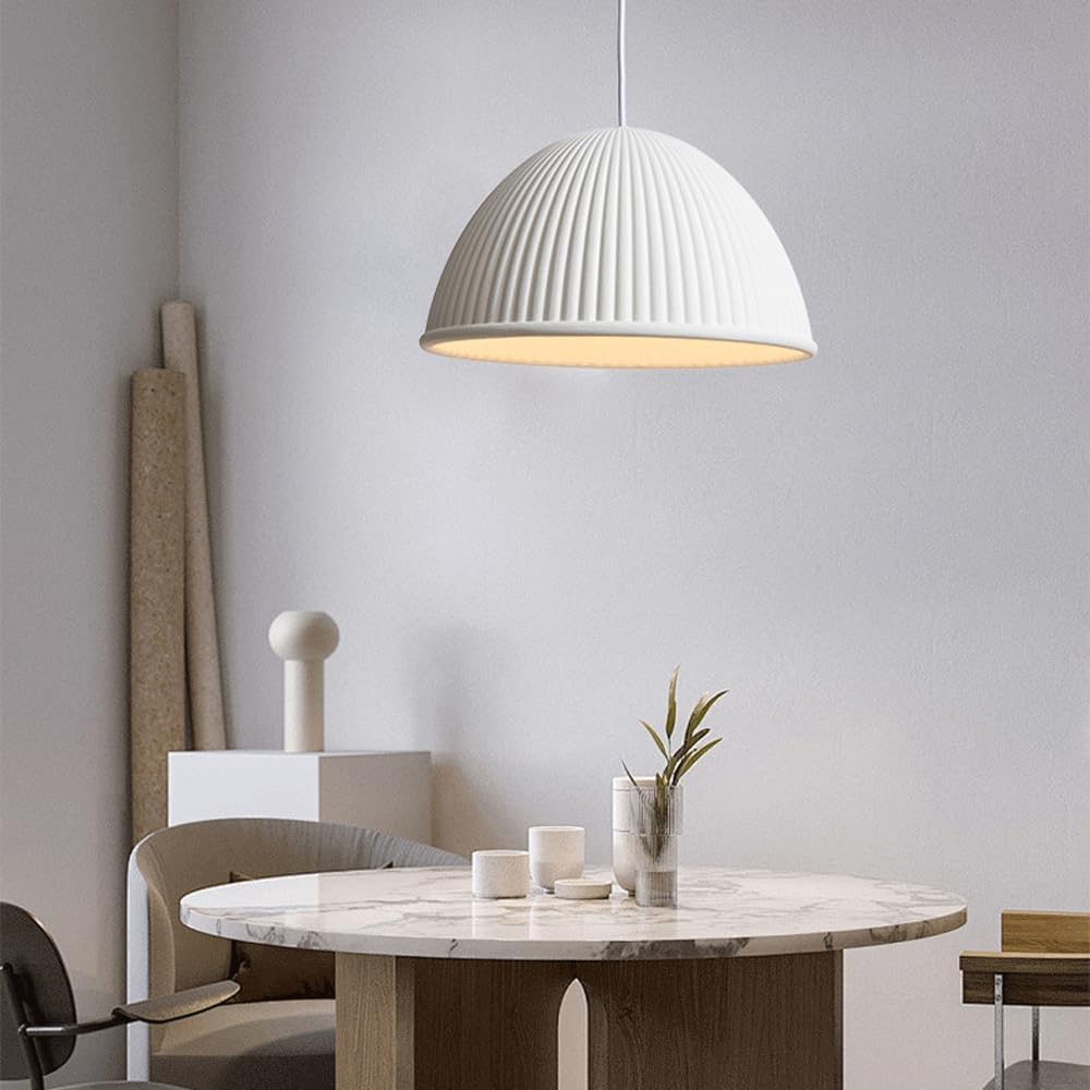 RoyaleGlow Modern Ribbed Resin Dome Pendant Light - Minimalist Single Light Fixture