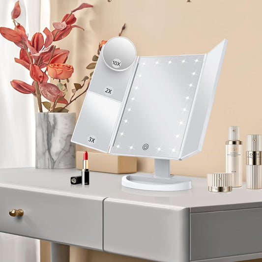 Luxora Tri-Fold Led Makeup Mirror With Light 2X 3X 10X
