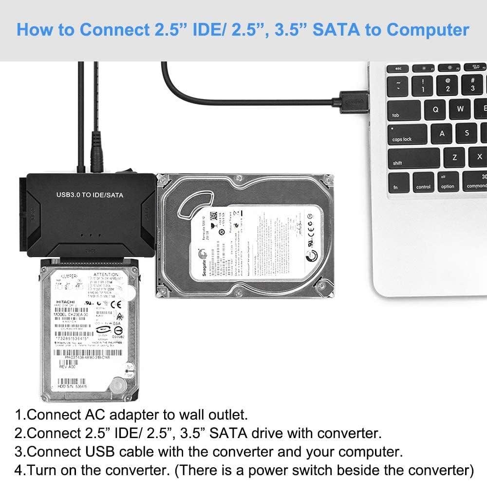 Luxora USB 3.0 to IDE/SATA Hard Drive Adapter for Easy File Recovery