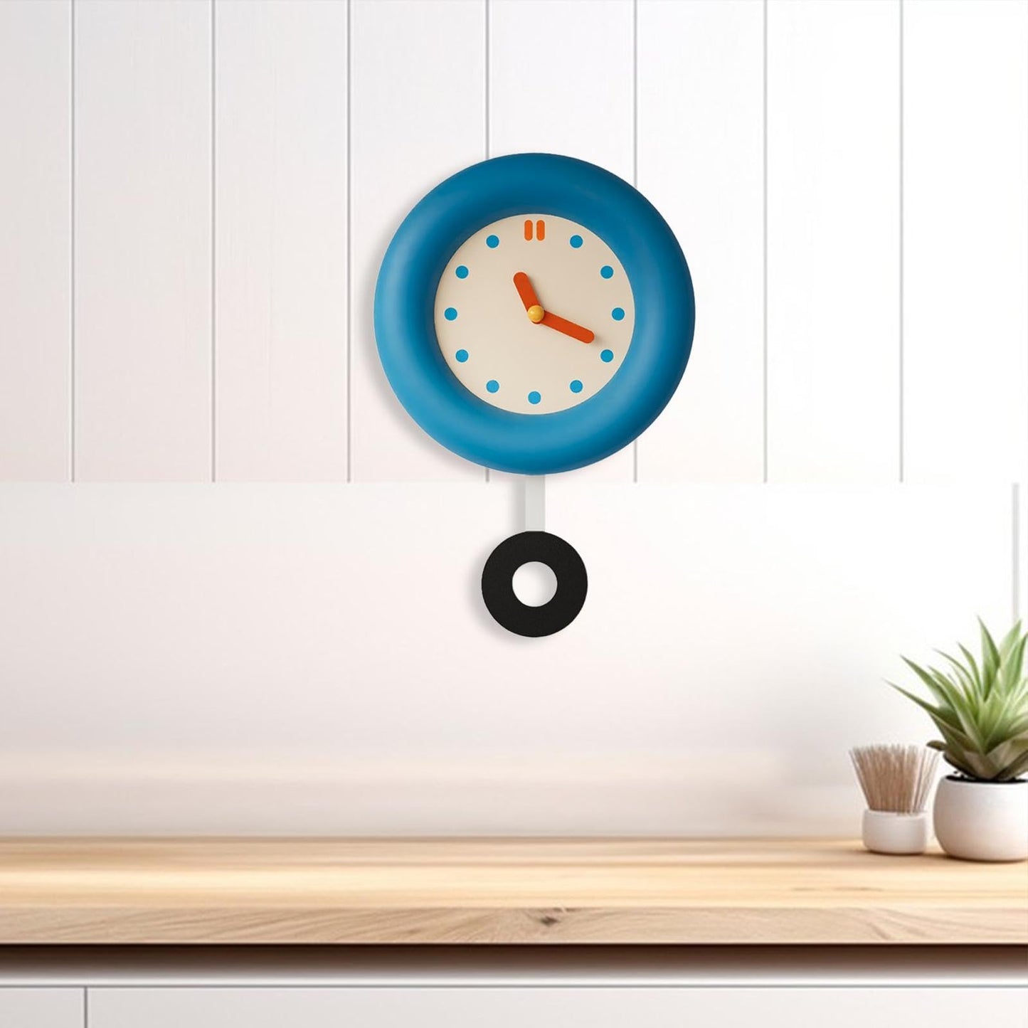 Royelux Modern Blue Pendulum Wall Clock - Minimalist Japanese Style Decor