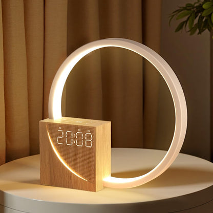 Lumora Halo Bedside Table Lamp With Alarm Clock Night Light