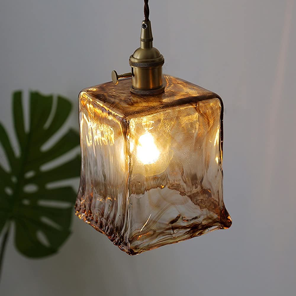 Royaleva Vintage Amber Glass Pendant Light with Brass Fittings For Dining Room, Kitchen Island