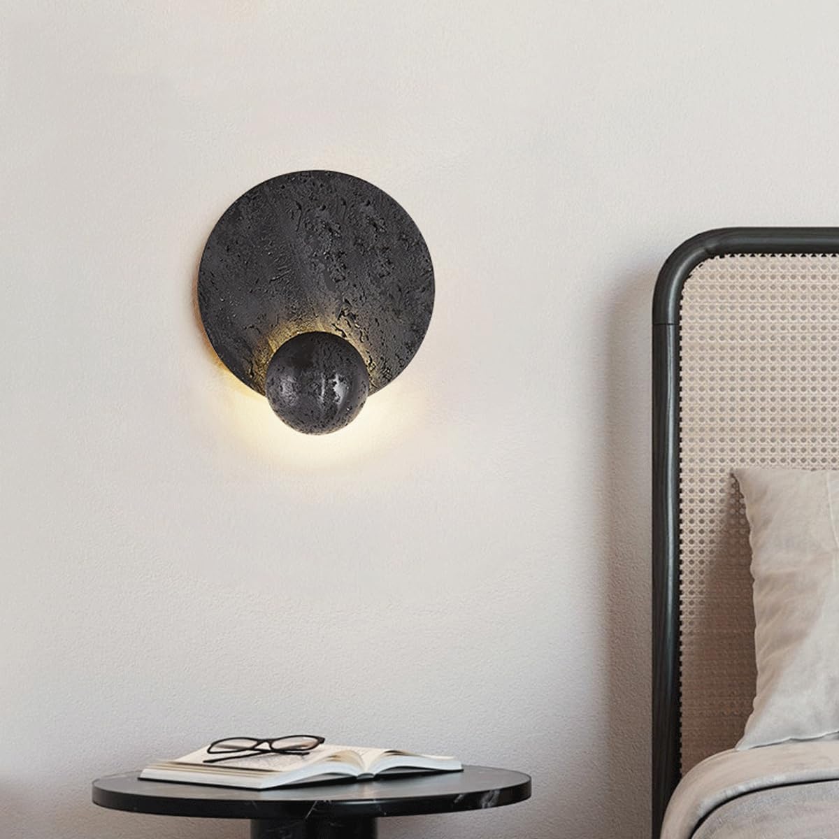 RoyaleGlow Black Travertine Wall Sconce - Modern LED Stone Wall Light