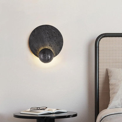 RoyaleGlow Black Travertine Wall Sconce - Modern LED Stone Wall Light